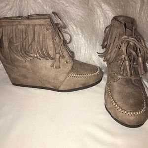 Tan Moccasin Wedges